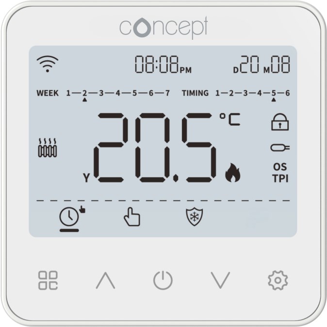 CONCEPT priestorový termostat, drôtový, Wi-Fi, biela