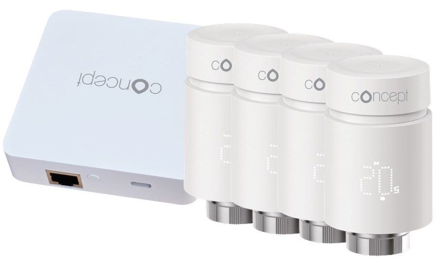 CONCEPT SMART-SET sada na ovládanie radiátorov, 1x Zigbee brána, 4x inteligentná termostatická hlavica