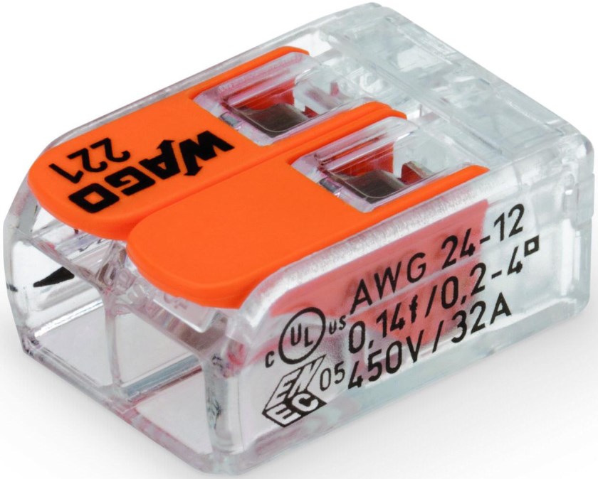 WAGO COMPACT krabicová svorka 2x0,2-4mm, transparentná/oranžová
