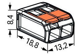 WAGO COMPACT krabicová svorka 2x0,2-4mm, transparentná/oranžová