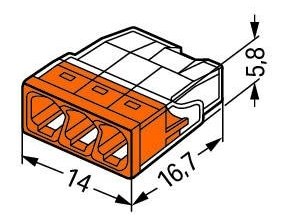WAGO COMPACT krabicová svorka 3x0,5-2,5mm, transparentná/oranžová