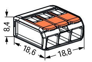 WAGO COMPACT krabicová svorka 3x0,2-4mm, transparentná/oranžová