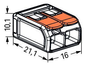 WAGO COMPACT krabicová svorka 2x0,5-6mm, s páčkou, transparentná/oranžová