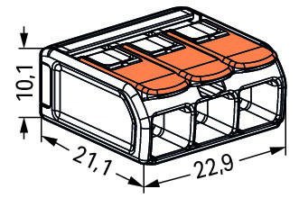 WAGO COMPACT krabicová svorka 3x0,5-6mm, s páčkou, transparentná/oranžová
