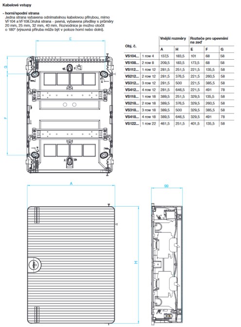 HEGER VS GOLF rozvodnica 390x99x500mm, nástenná, 3 rady, 54 modulov, transparentné dvierka, plast, biela