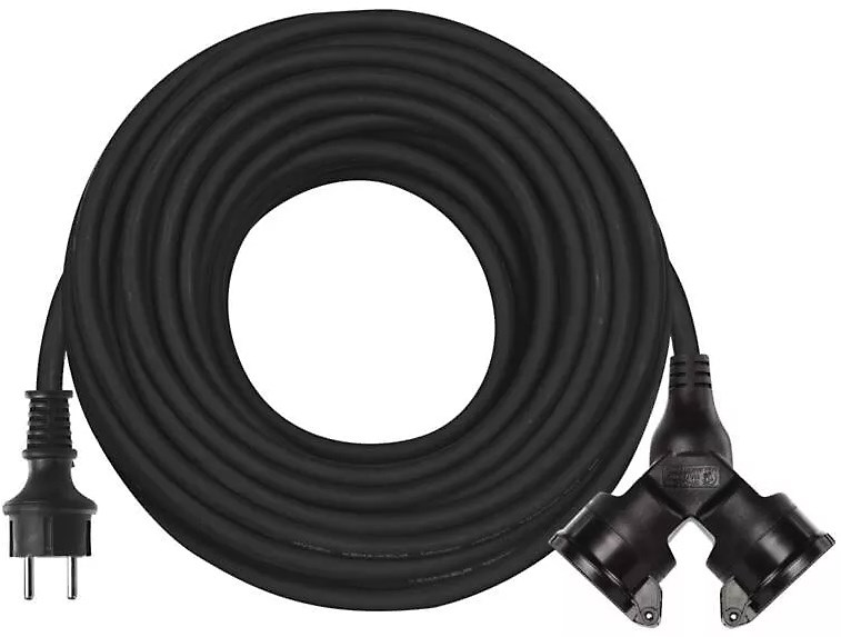 EMOS predlžovací kábel 20m, 250V, 1,5mm2, 2 zásuvky, vonkajšie, guma, čierna