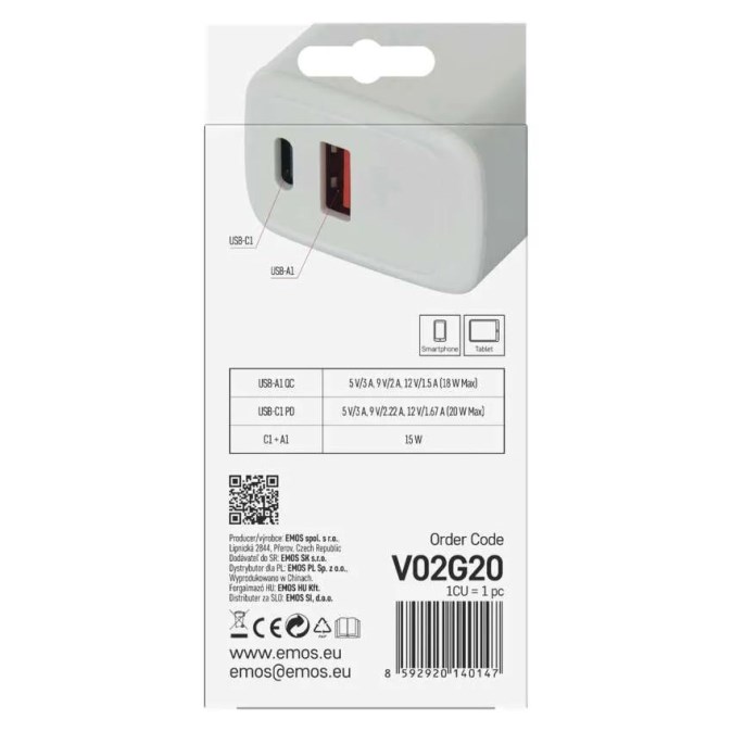 EMOS USB adaptér 20 W, do siete, PD, univerzálny