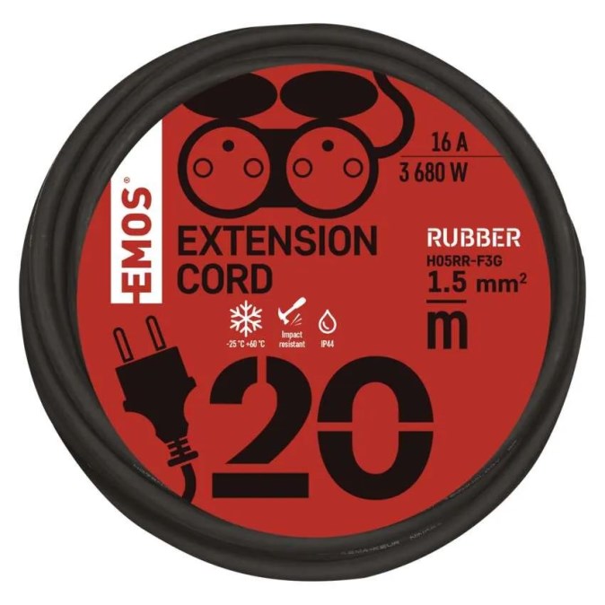 EMOS P0603PTK predlžovací kábel 20 m, IP44 + nabíjacie LED svietidlo P3214 (sada)
