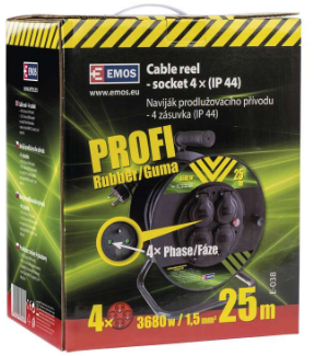 EMOS predlžovací kábel na bubne 50m, 230V, 1,5mm2, 4 zásuvky, guma