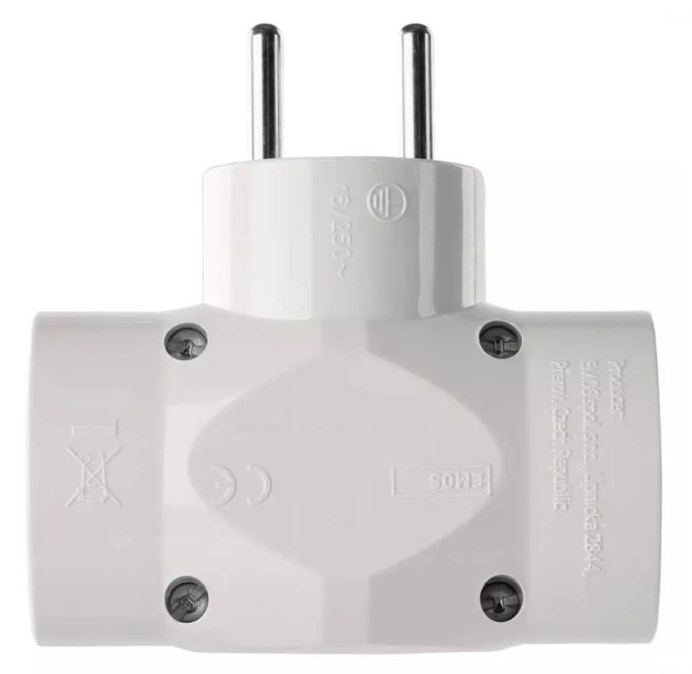 EMOS zásuvka 250V~/16A, rozbočovacia 3x, guľatá, plast, biela