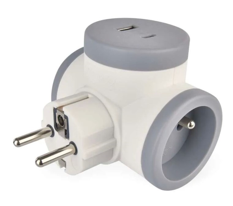 EMOS zásuvka 250V~/16A, rozbočovacia 2x, s USB-A a USB-C, plast, bielo-šedá