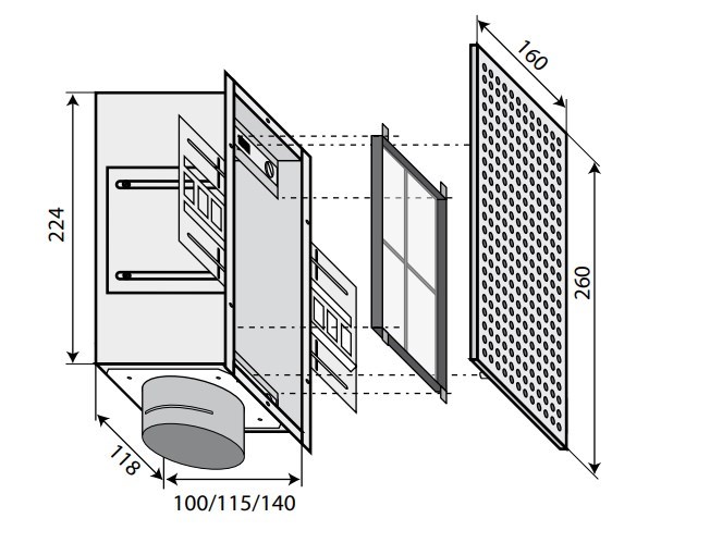 ZEHNDER PISA vetracia mriežka 260x160 mm,pevné lamely, kov, biela