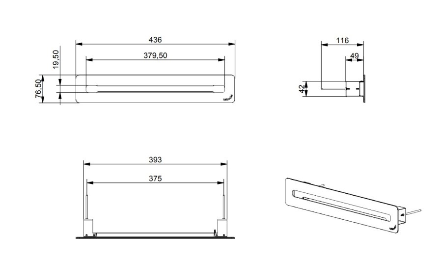 ZEHNDER COMFOGRID LINEA 400 líniová výustka, 436x76 mm, plast, lesklá biela