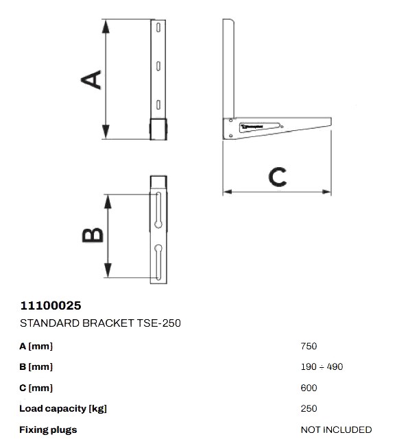 STANDARD TSE-250 konzoly 750x600 mm, 250 kg, nástenné, kov (balenie)