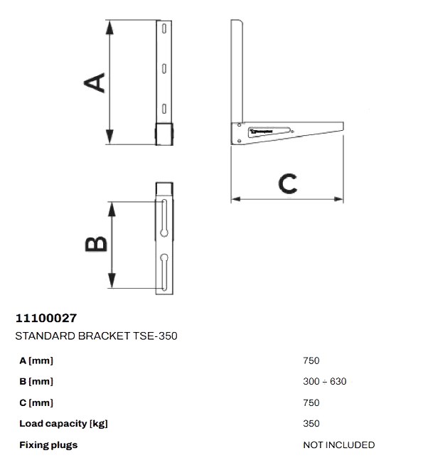 STANDARD TSE-350 konzoly 750x750 mm, 350 kg, nástenné, kov (balenie)