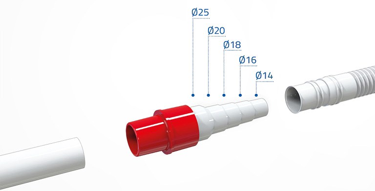 Priama spojka 25 mm, na spojenie pevnej rúrky a hadice na kondenzát, zelená