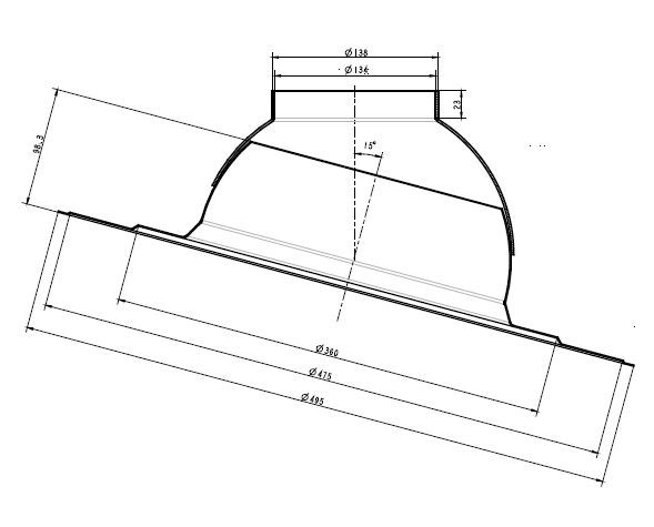 BRILON SERIO priechodka DN100/60 a DN125/80, 0-15°, rovnou strechou, PP/Al