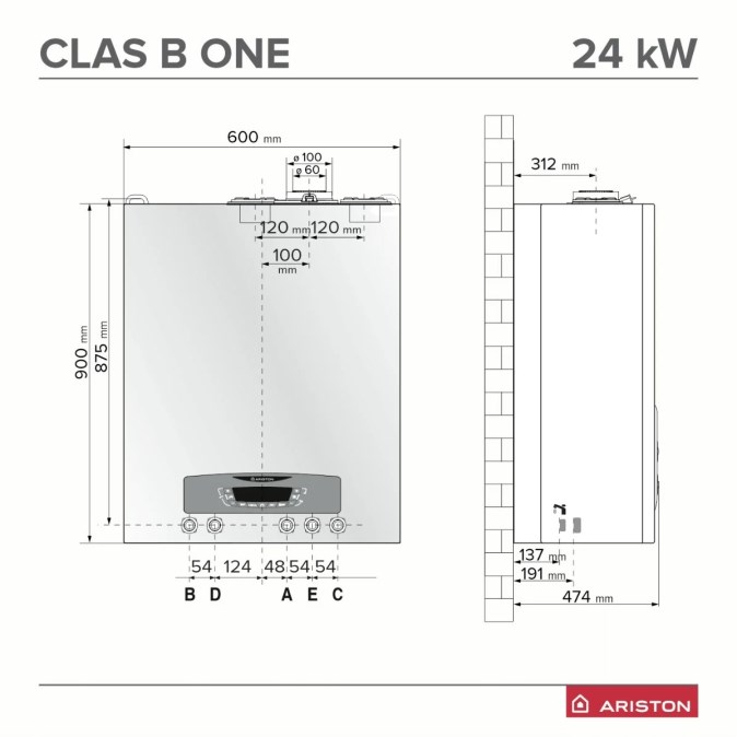 ARISTON CLAS B ONE WIFI plynový kotol 25,4 kW, integrovaný zásobník TV, závesný