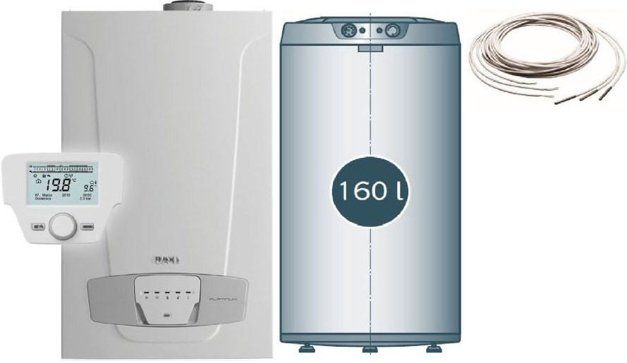 BAXI LUNA PLATINUM+ 1.12 plynový kotol 12 kW, závesný + zásobník 160l, stacionárny (sada)