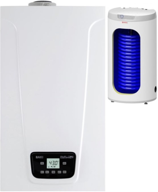 BAXI DUO-TEC COMPACT E 1,24 plynový kotol 24 kW, závesný + zásobník 160l, stacionárny (sada)